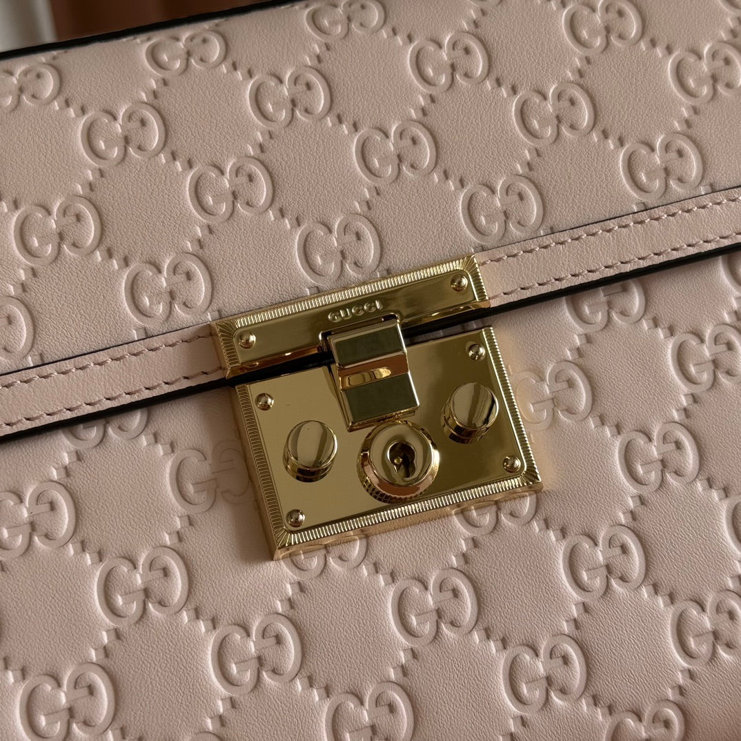 GG Padlock Handbag 26cm Muted Pink GG Pattern Leather
