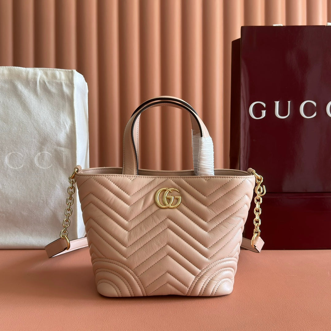 Gucci GG Marmont Small Tote Bag Muted Pink Quilted Leather