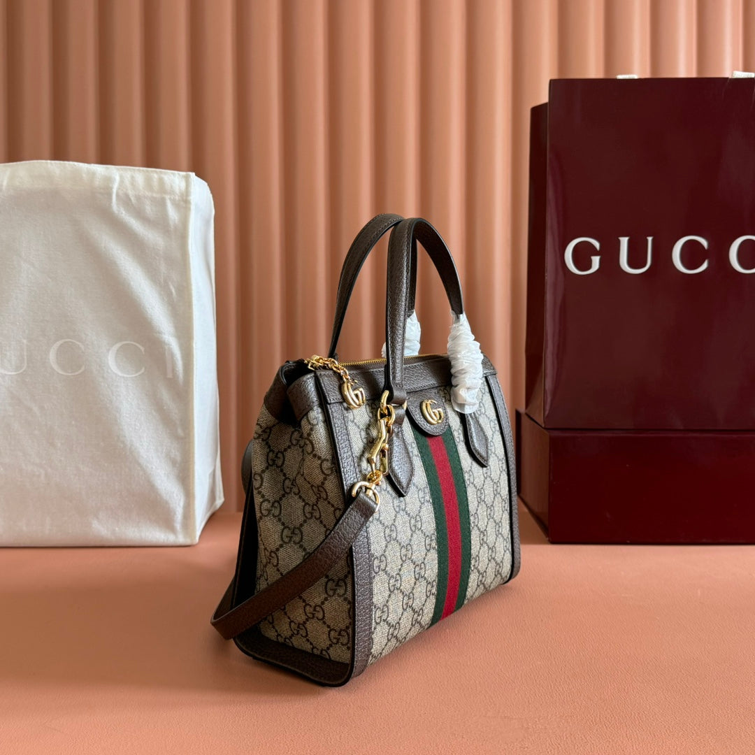 Ophidia GG Medium Tote Bag 25cm Beige Brown Canvas Leather