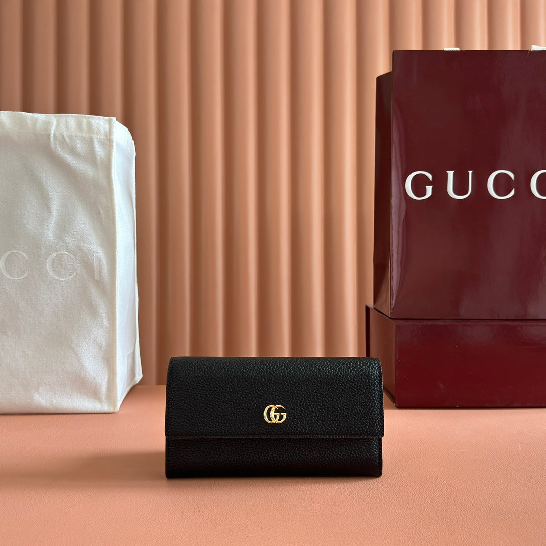 GG Bi-Color Marmont Continental Wallet Black Leather