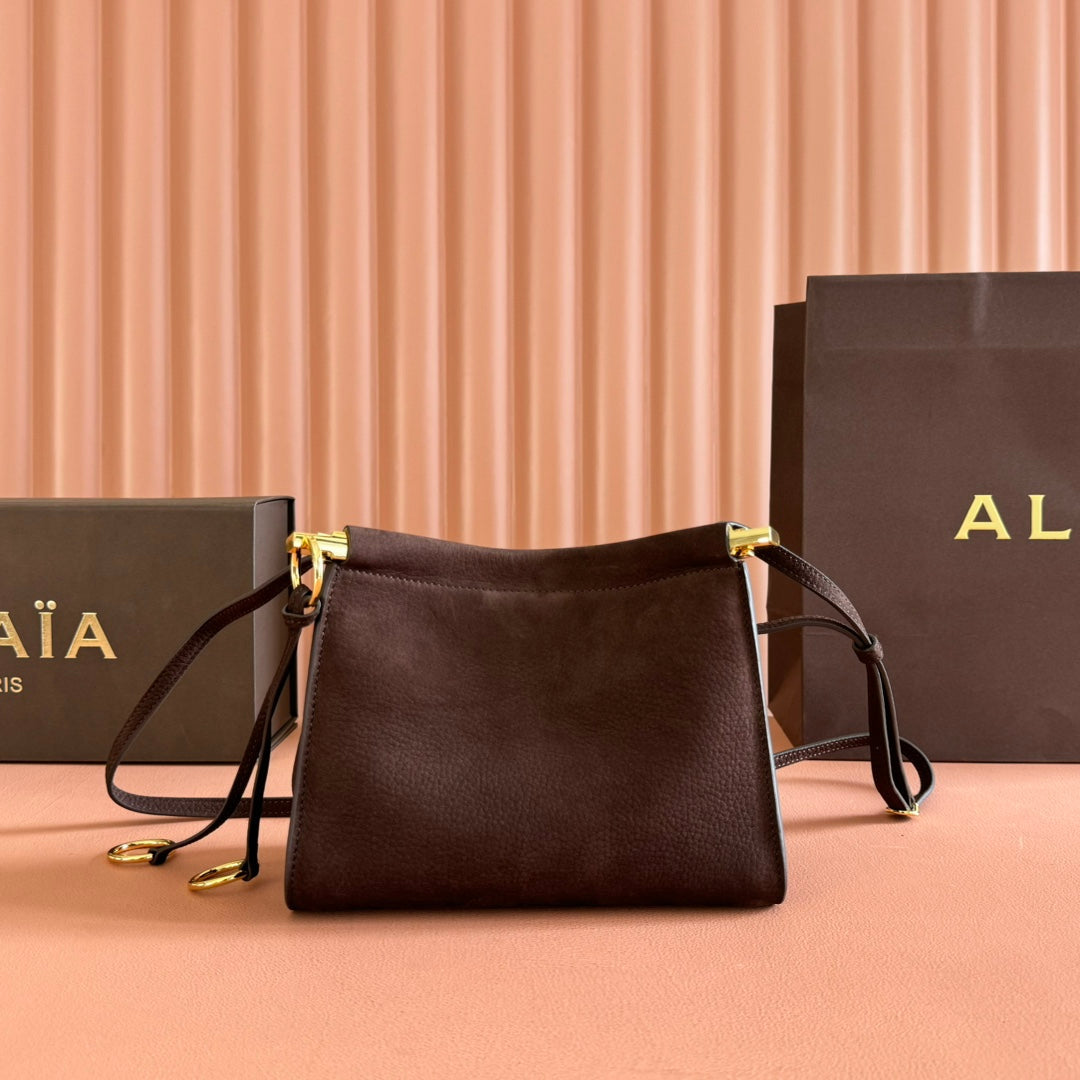 Alaia Small Le Click Square Shoulder Bag 20cm Dark Brown Cowhide