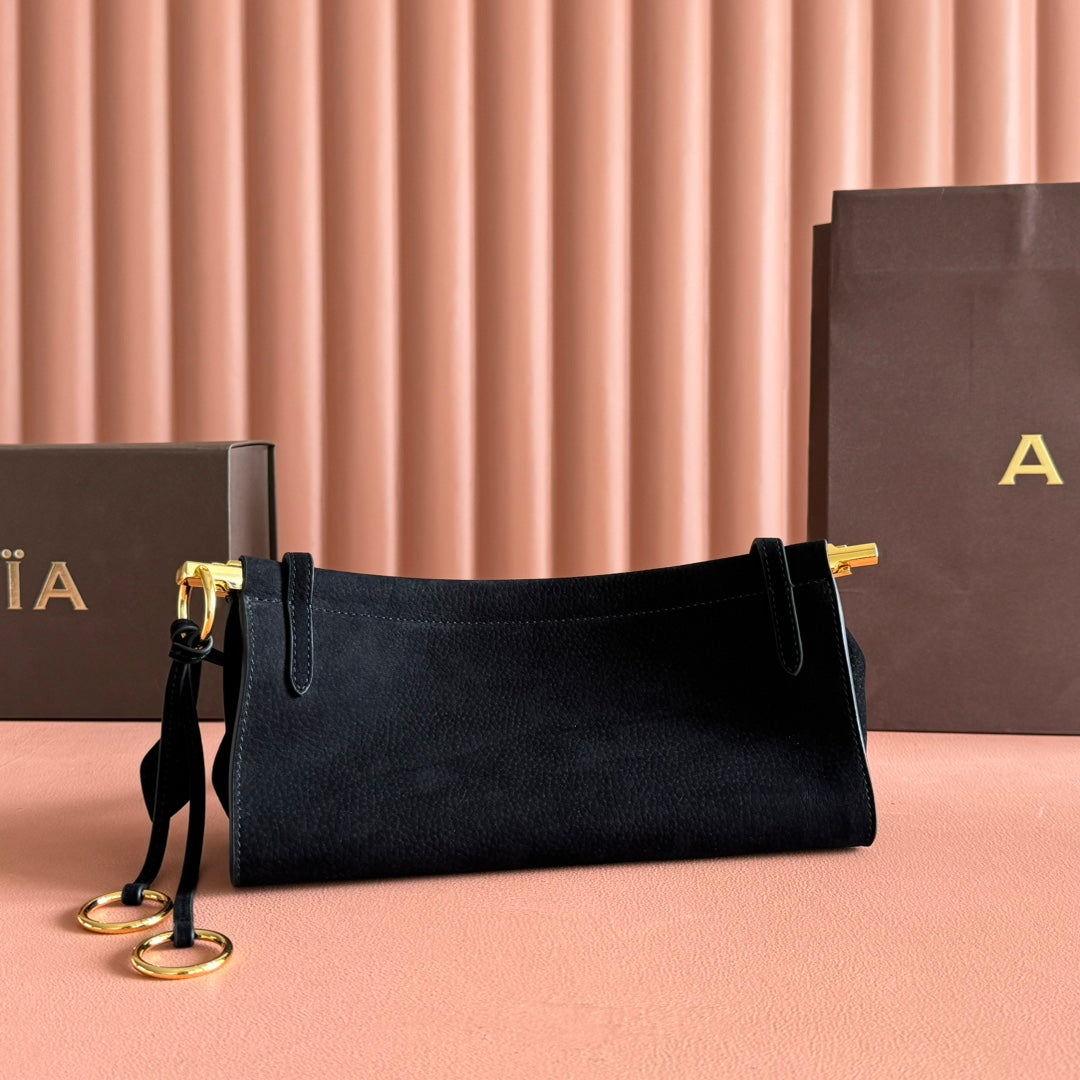 Alaia Le Click East West Small Bag 25cm Black Suede