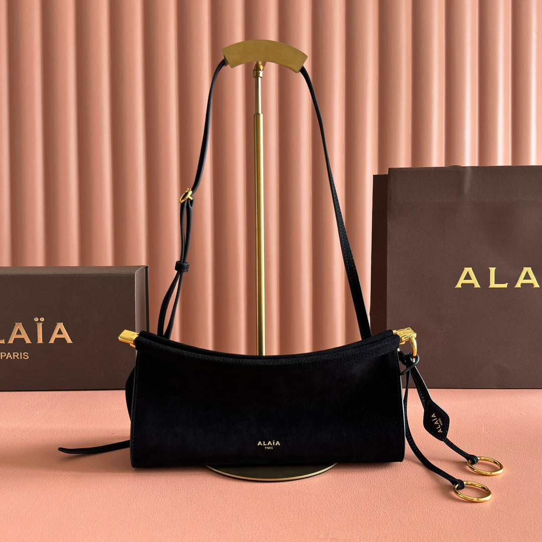Alaia Le Click East West Small Bag 25cm Black Suede