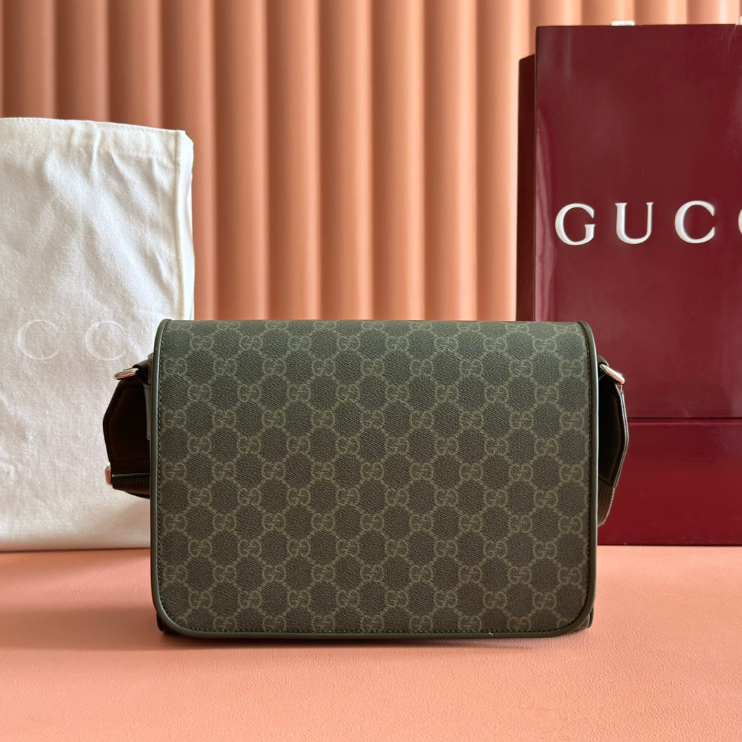 GG Pattern Medium Crossbody Bag Forest Green Fabric