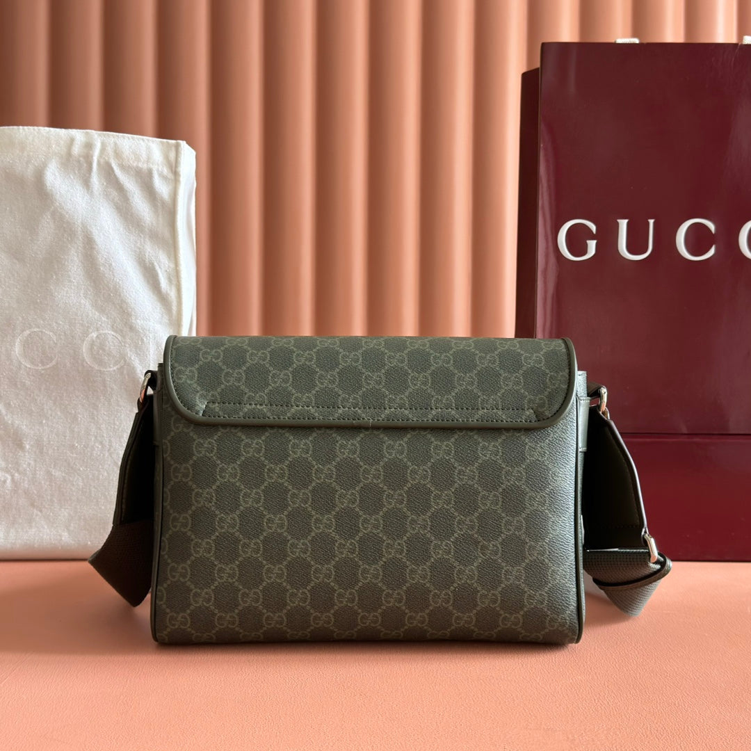 GG Pattern Medium Crossbody Bag Forest Green Fabric
