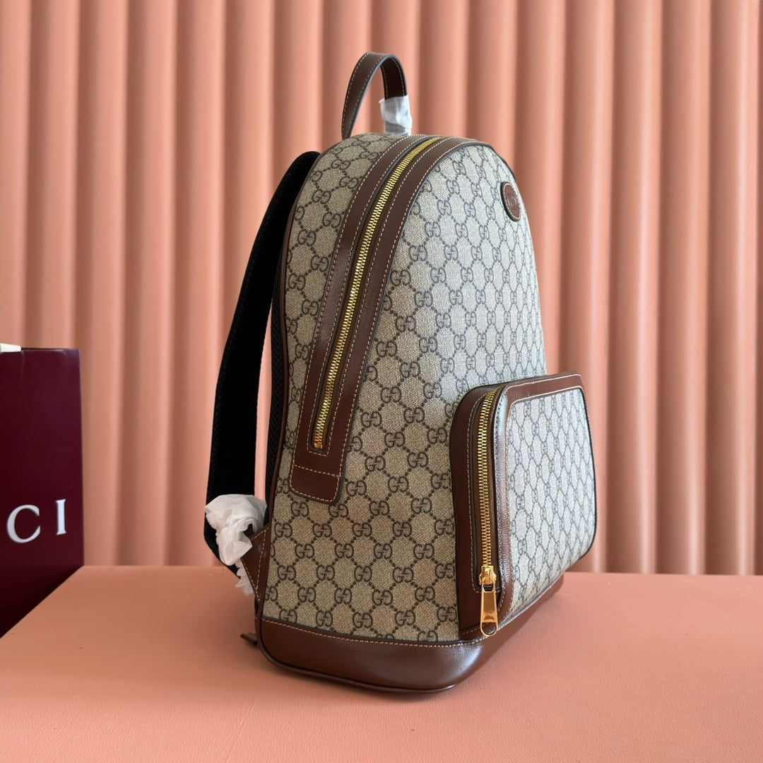 Gucci Interlocking G Backpack in Brown Beige GG Supreme Canvas Leather 273684