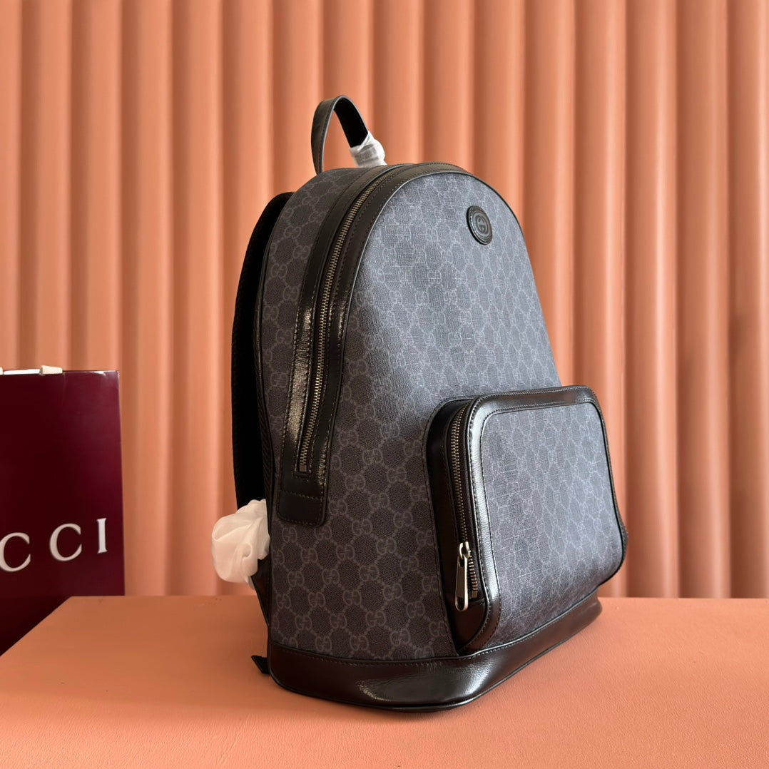 Gucci Interlocking G Backpack in Black GG Supreme Canvas Leather 273684