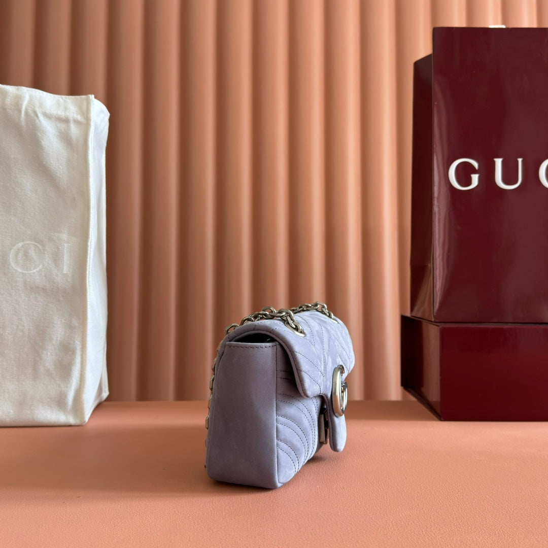 GG Marmont Medium Shoulder Bag Dusty Blue Suede 272094