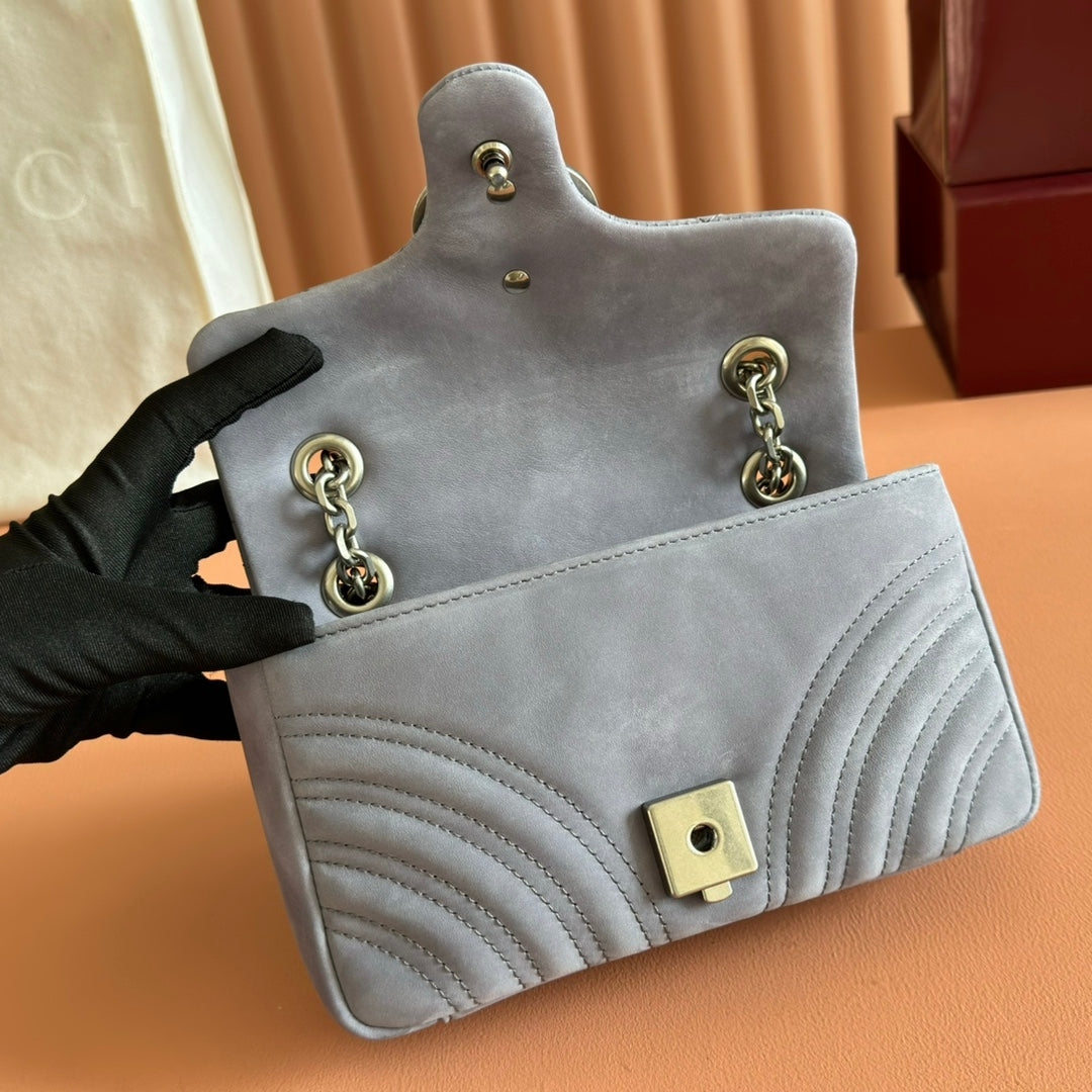 GG Marmont Medium Shoulder Bag Dusty Blue Suede 272094