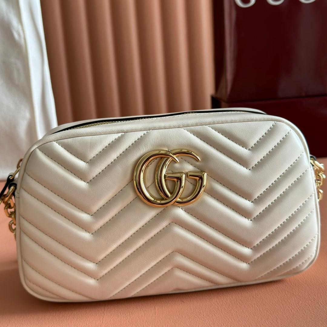 GG 2025 Marmont Bag 24cm White Gold Lambskin 273723