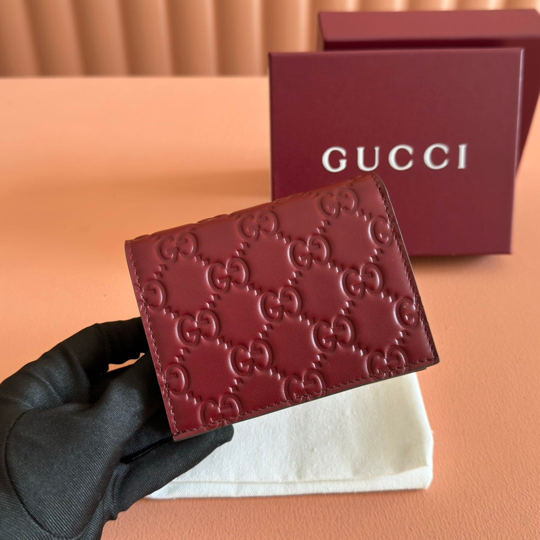 GG Emblem Small Wallet Burgundy Cowhide
