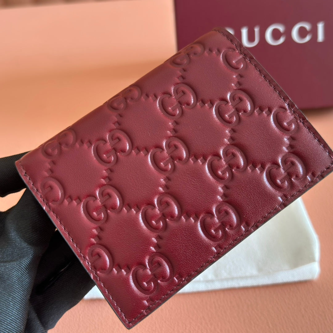 GG Emblem Small Wallet Burgundy Cowhide