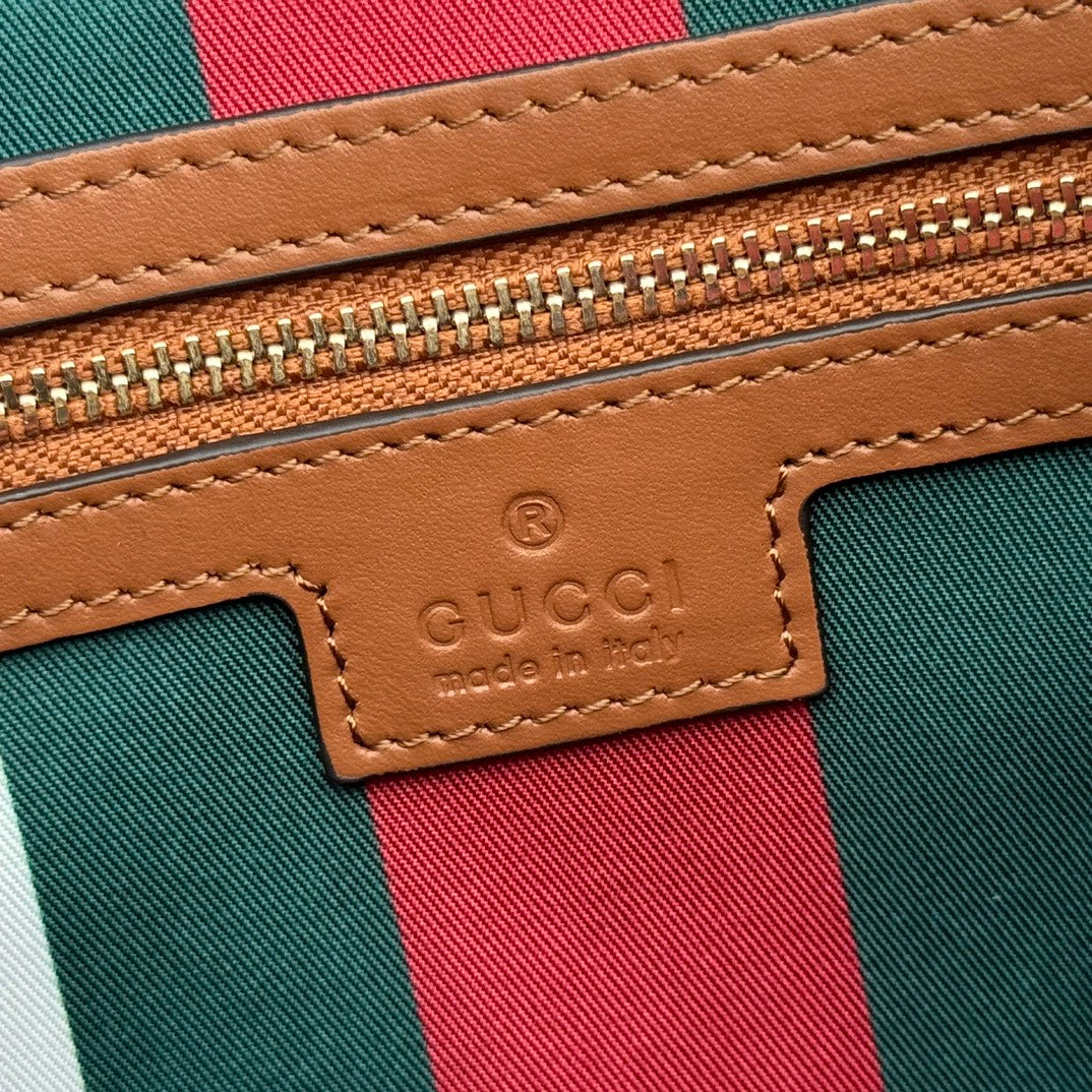 GG Emblem Medium Shoulder Bag 30.5 Beige & Dark Brown Fabric