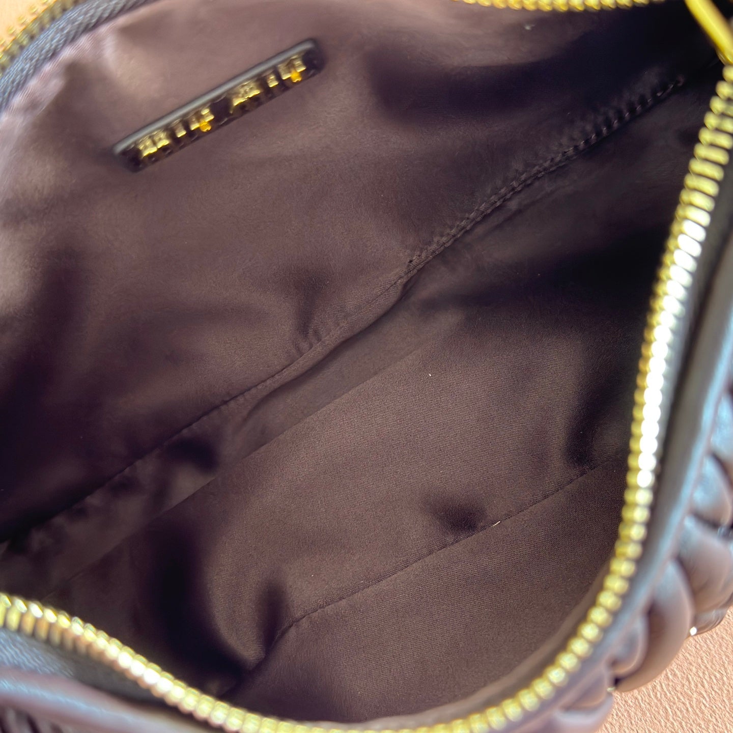 Miu Wander Matelassé Shoulder Bag 25cm Coffee Lambskin