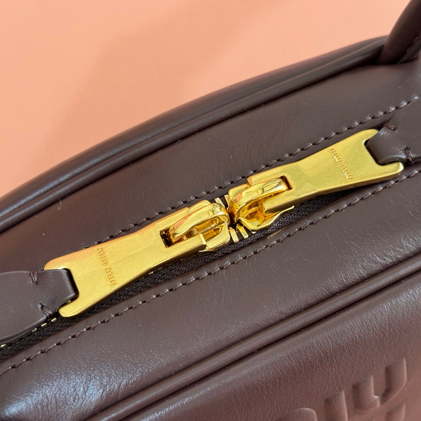 Miu Beau Semi-Circular Bowling Bag Coffee Leather