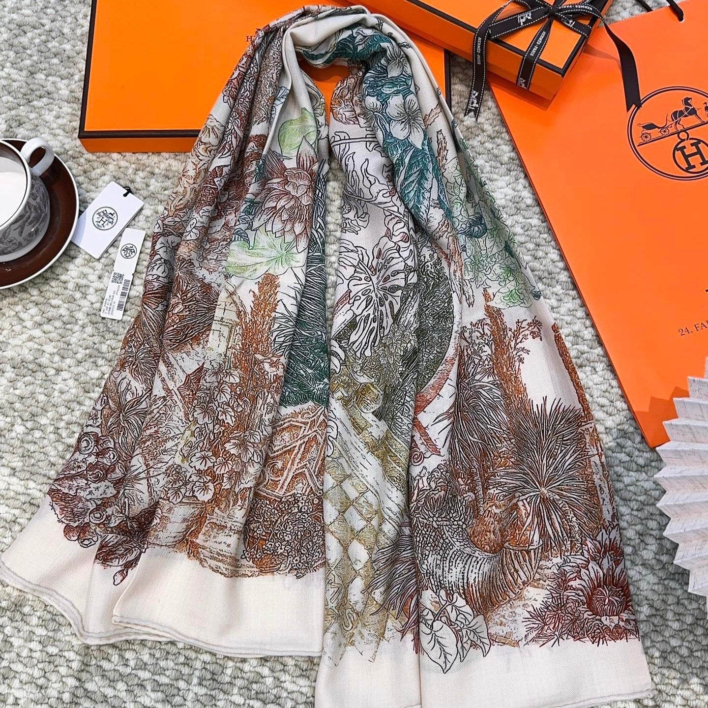 Scarf 140 CM Brown Colorful Cashmere And Silk 394551