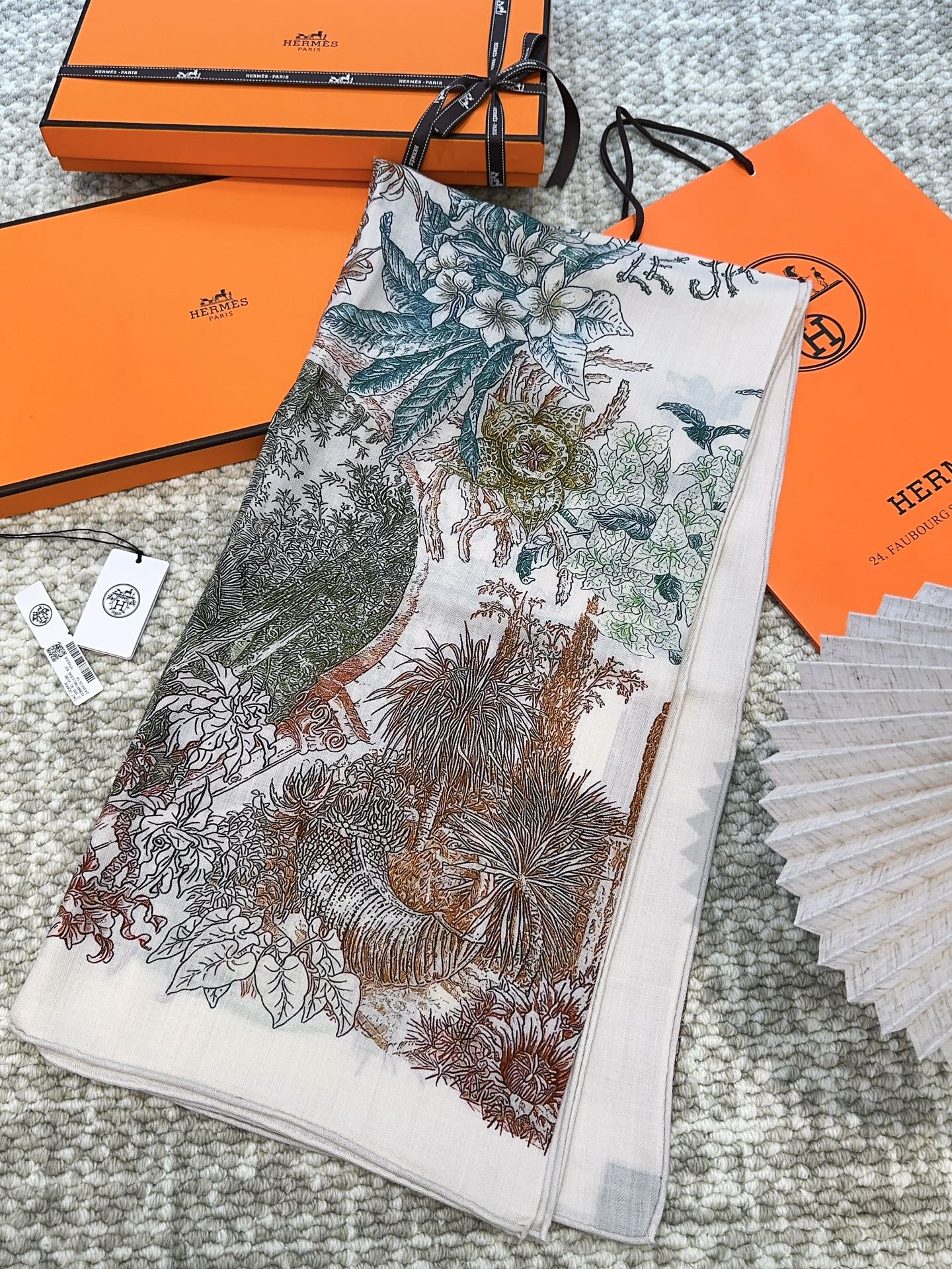 Scarf 140 CM Brown Colorful Cashmere And Silk 394551