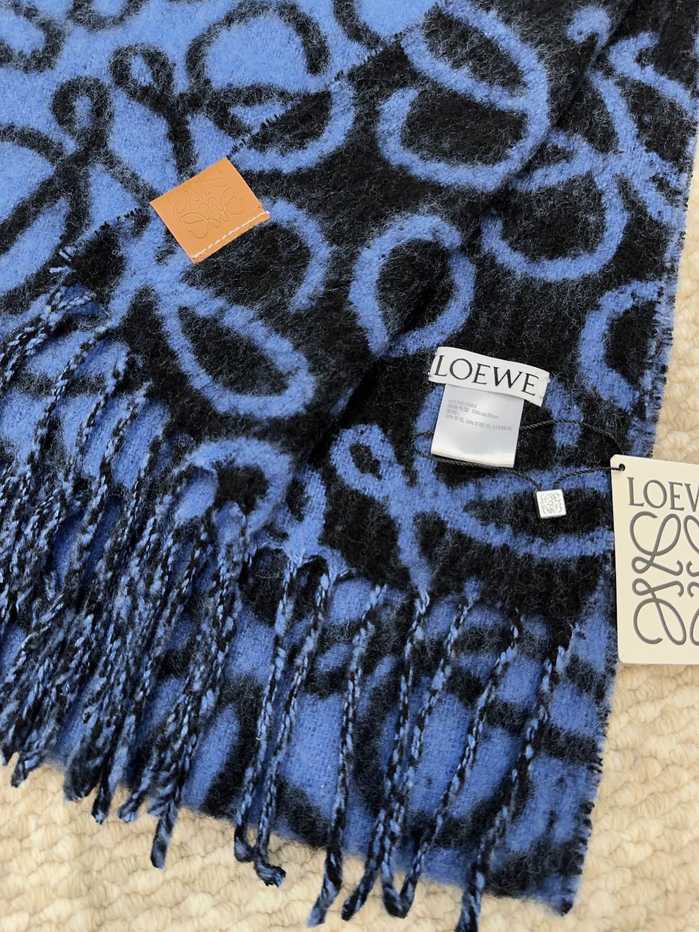 Loewe Scarf 186CM Dark Blue Black Wool Cashmere 968583