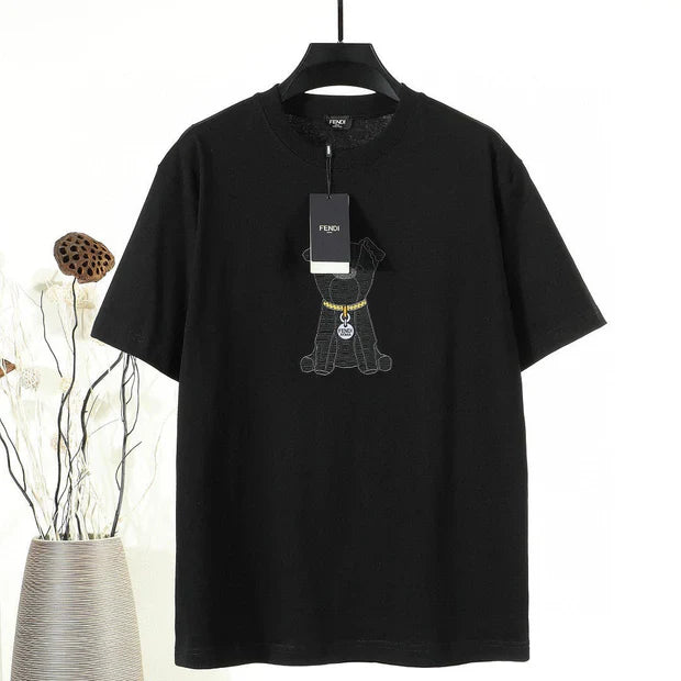 Fendi 2026 Men's Puppy Embroidered T-shirt Cotton 797178