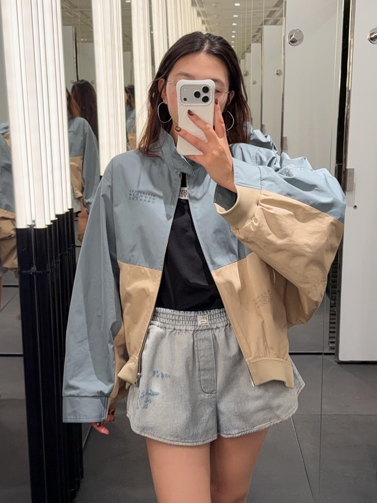 MM6 Colourblock Jacket Blue Beige Cotton 340069