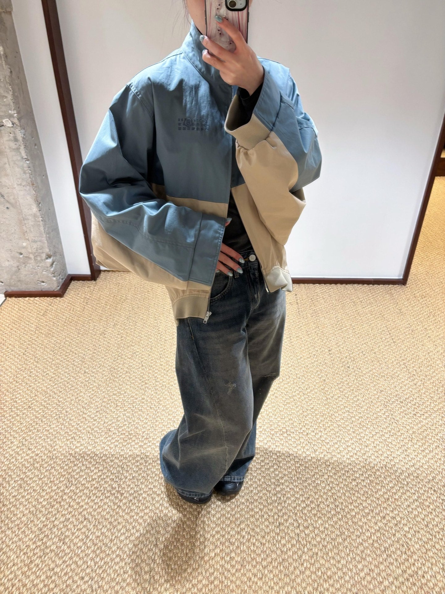 MM6 Colourblock Jacket Blue Beige Cotton 340069