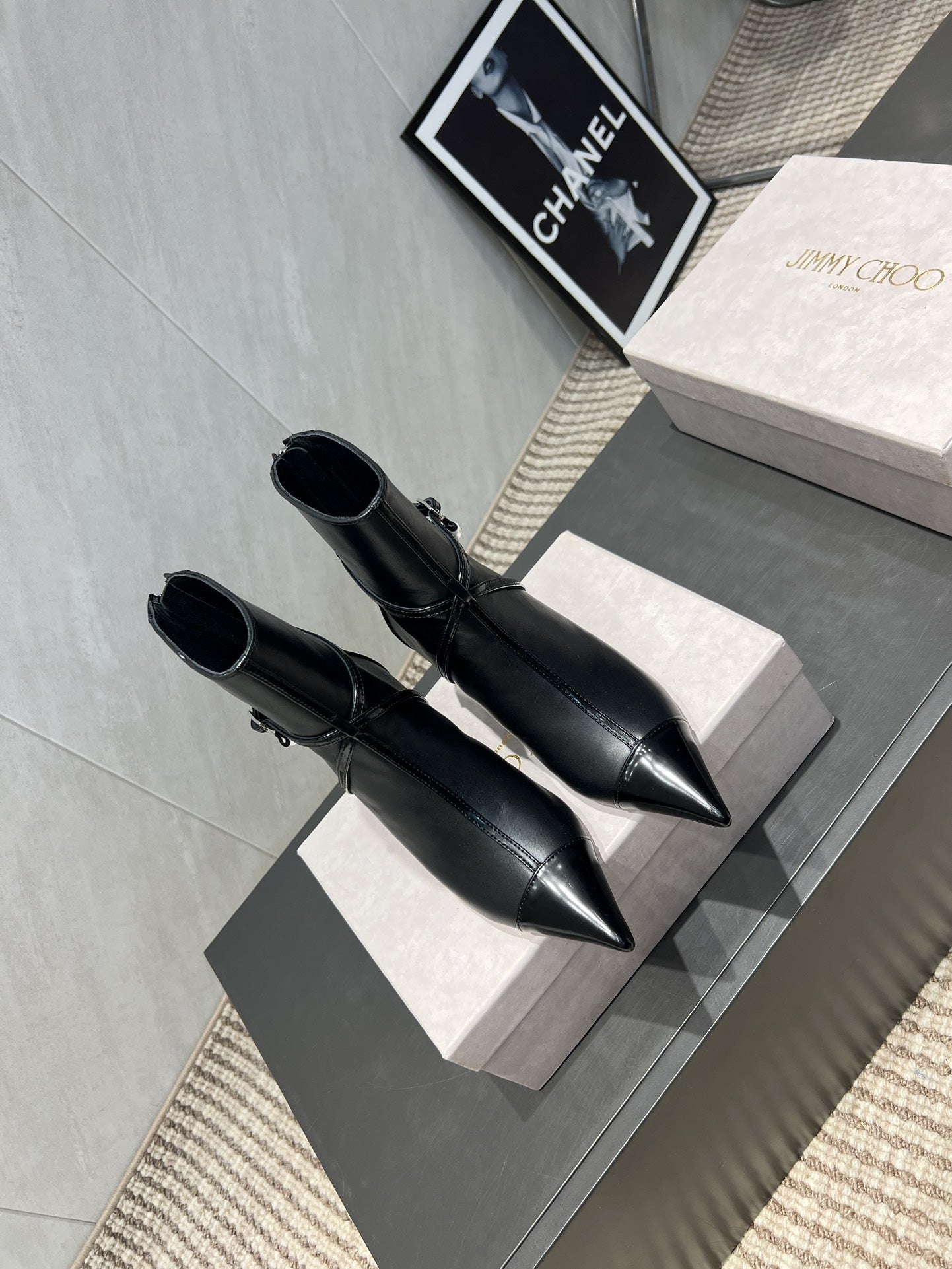 Jimmy Choo Camie AB 80 Ankle Boots Black Leather 540673