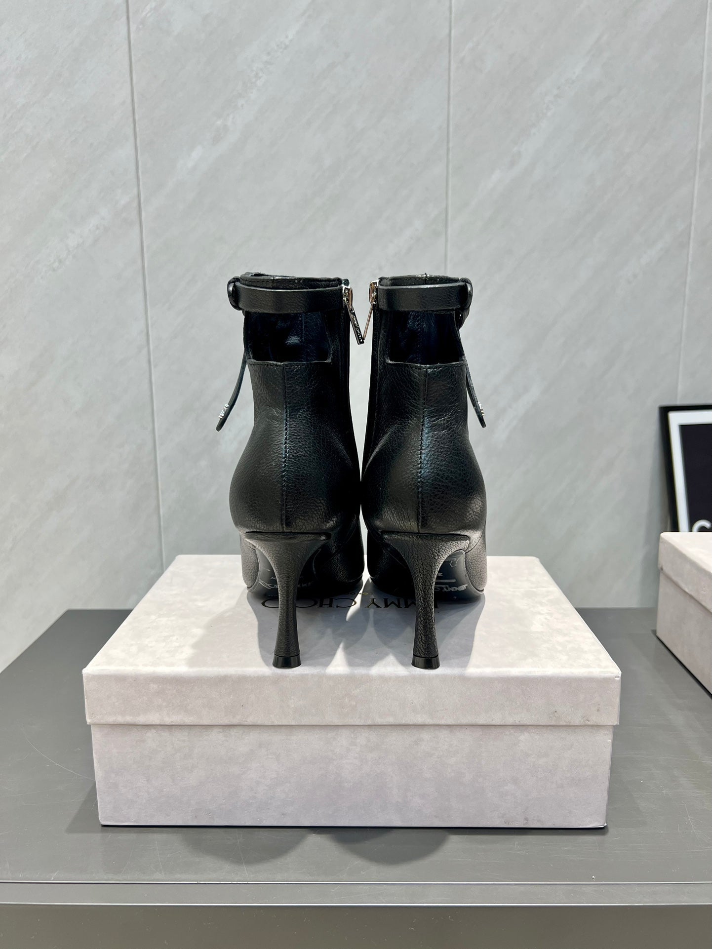 Jimmy Choo Camie AB 80 Ankle Boots 85mm Black Leather 540675