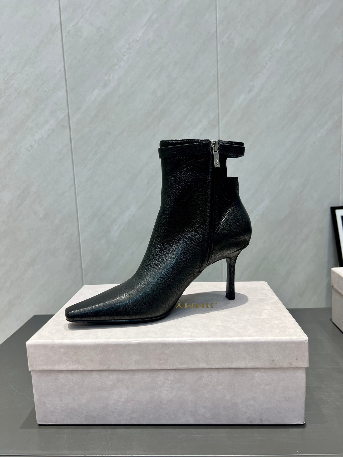 Jimmy Choo Camie AB 80 Ankle Boots 85mm Black Leather 540675