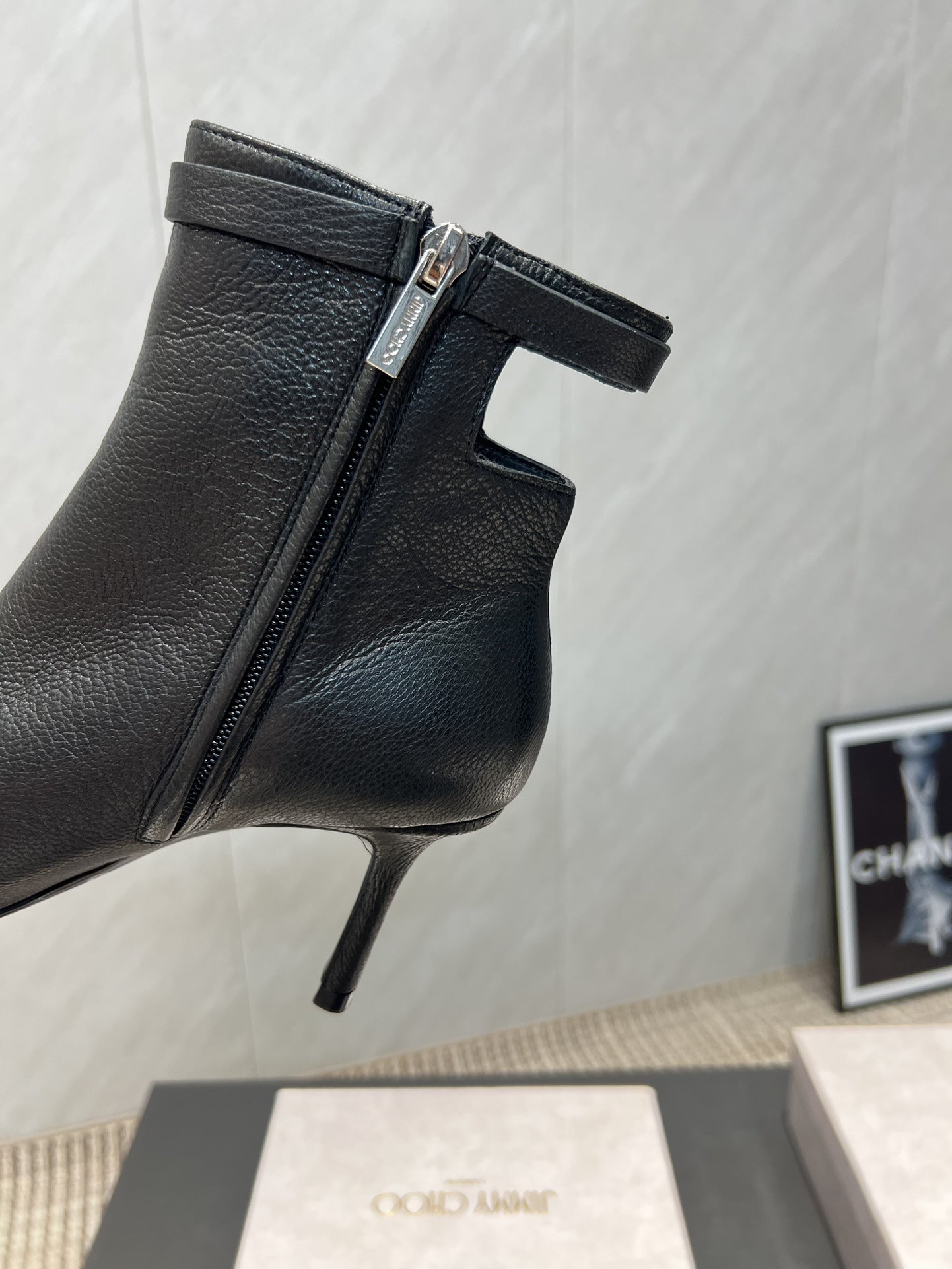 Jimmy Choo Camie AB 80 Ankle Boots 85mm Black Leather 540675