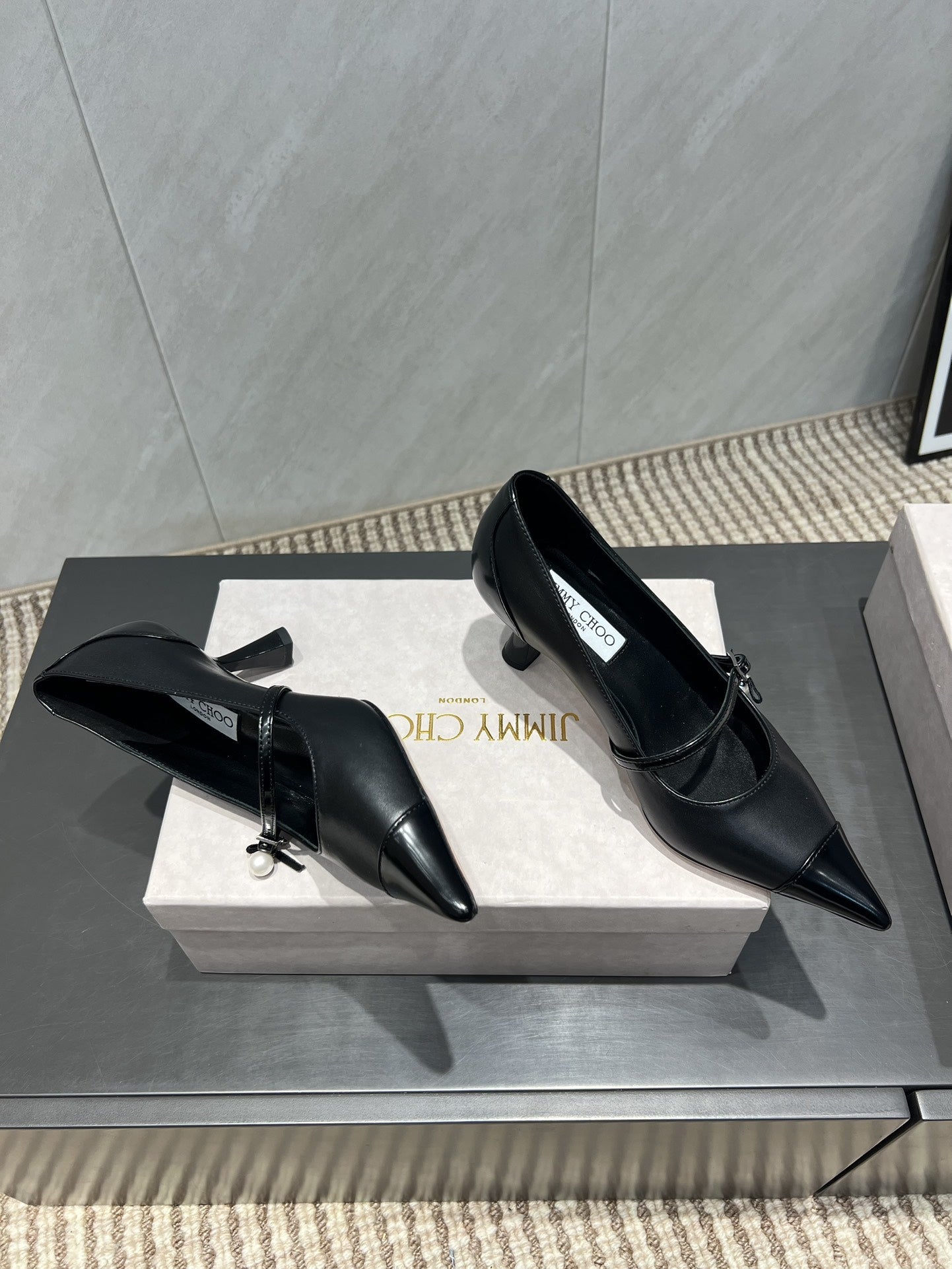 Jimmy Choo Araya Pumps 65mm Black Velvet Embellished Pointed Toe 540676