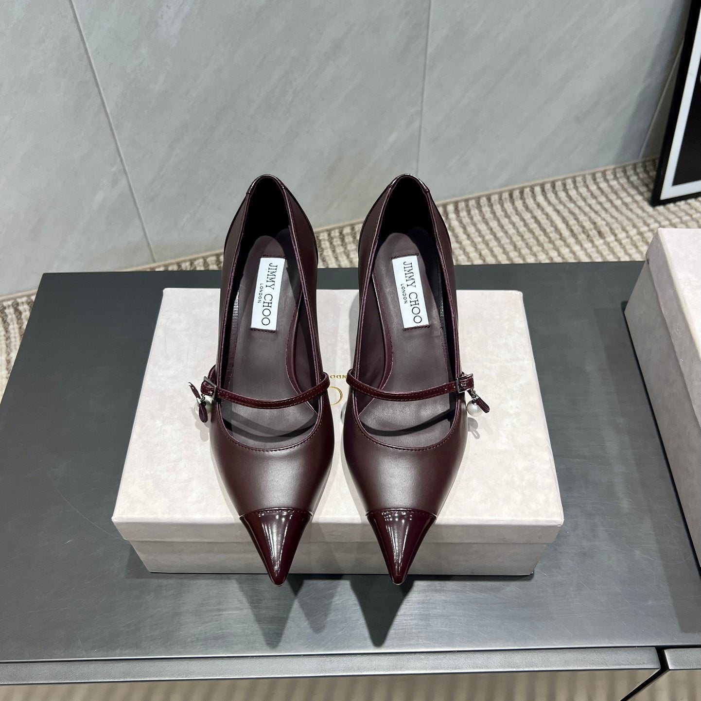 Jimmy Choo Araya Pumps 65mm Burgundy Velvet Embellished Pointed Toe 540677