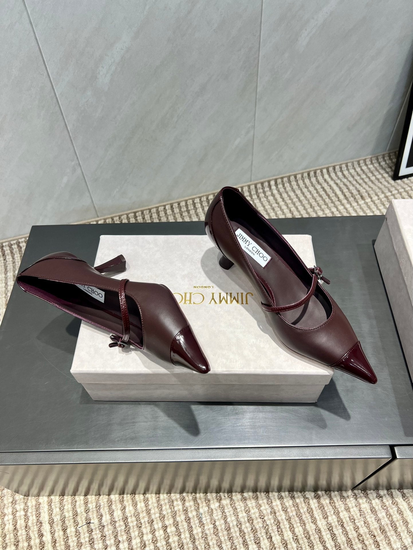 Jimmy Choo Araya Pumps 65mm Burgundy Velvet Embellished Pointed Toe 540677