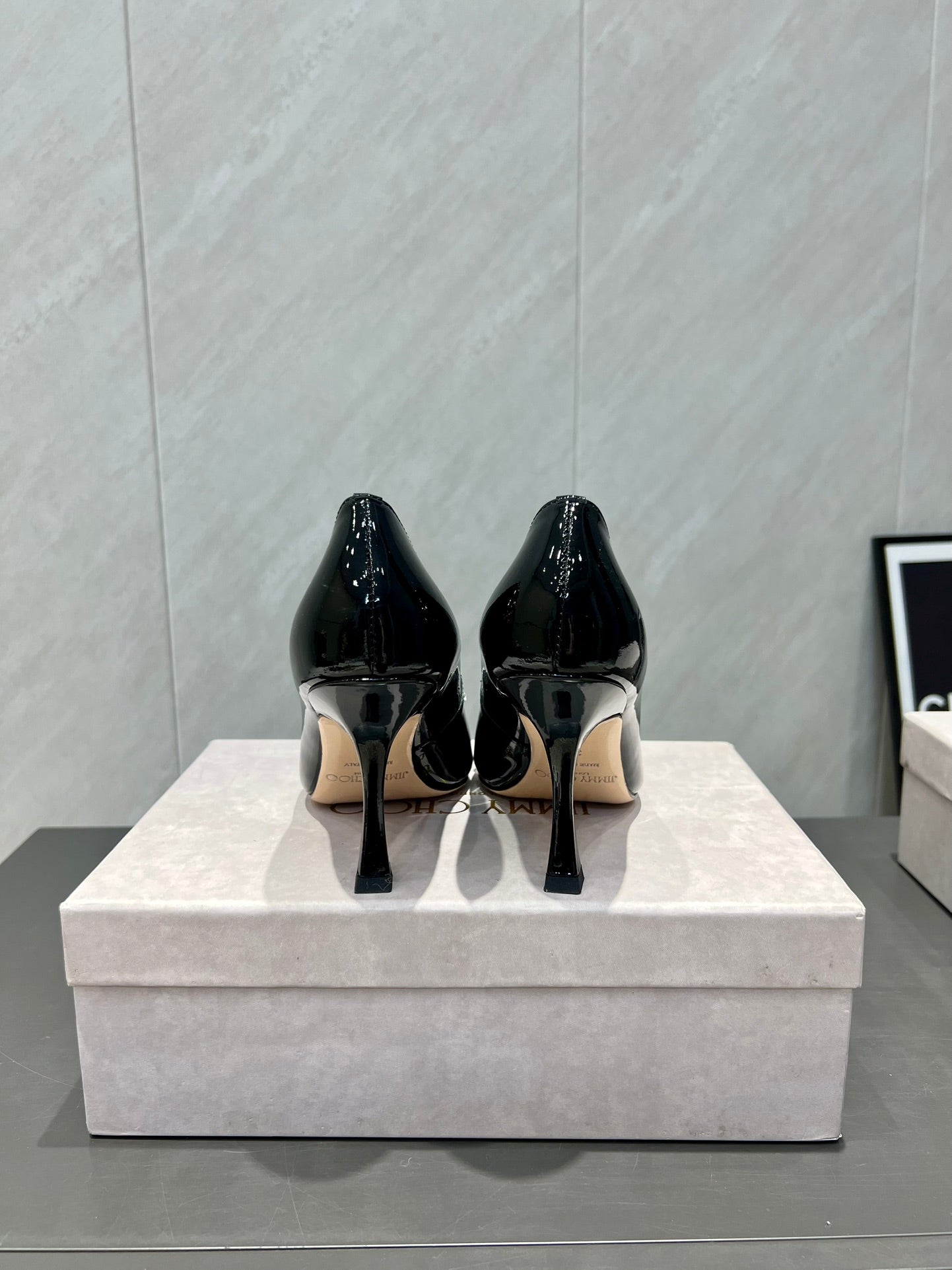 Jimmy Choo Belinda 85mm Heels Black Patent Leather Crystal Studded Heels 540679