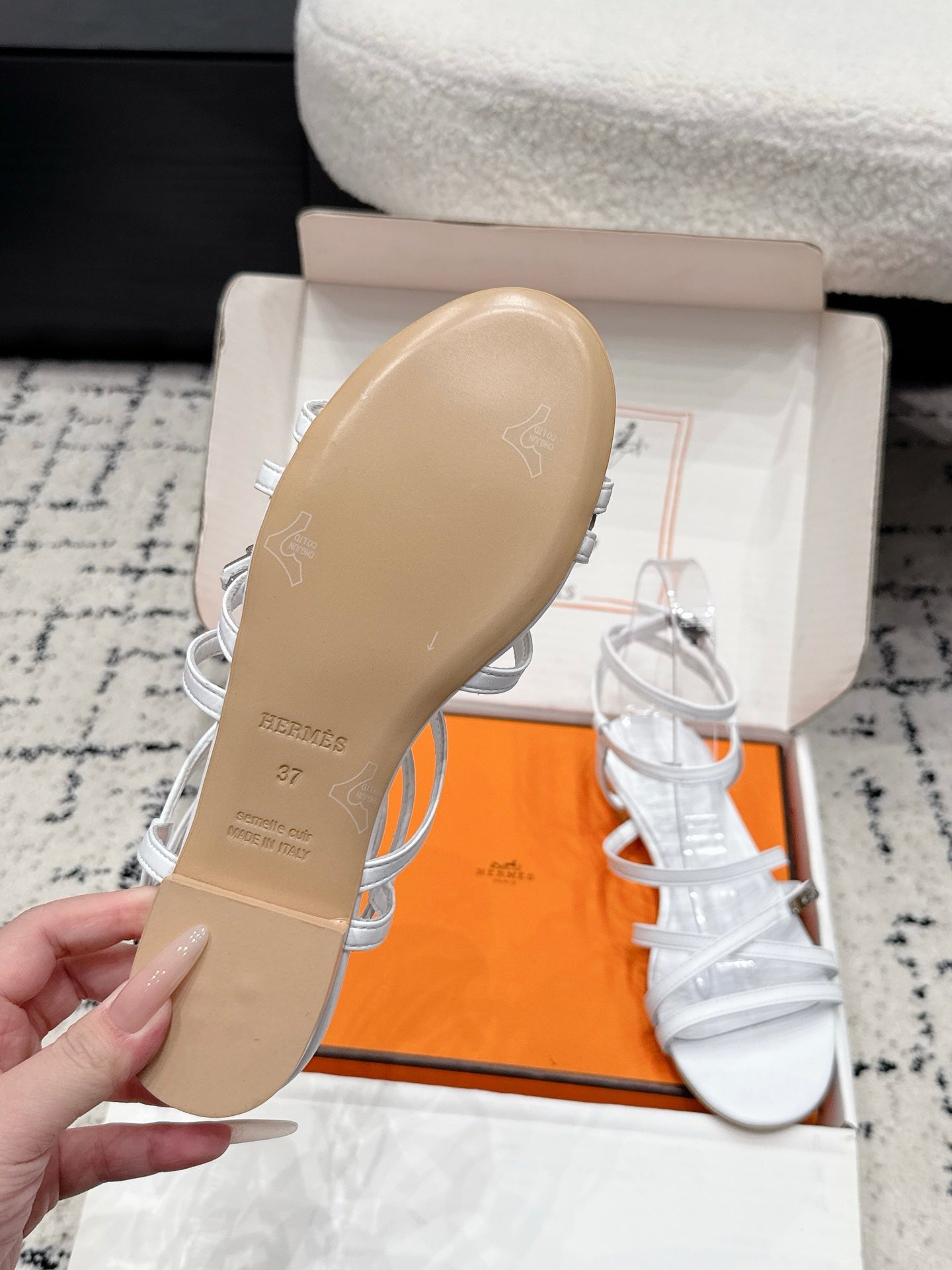 HM 26s Strappy Sandals In White Calfskin Silver Hardware
