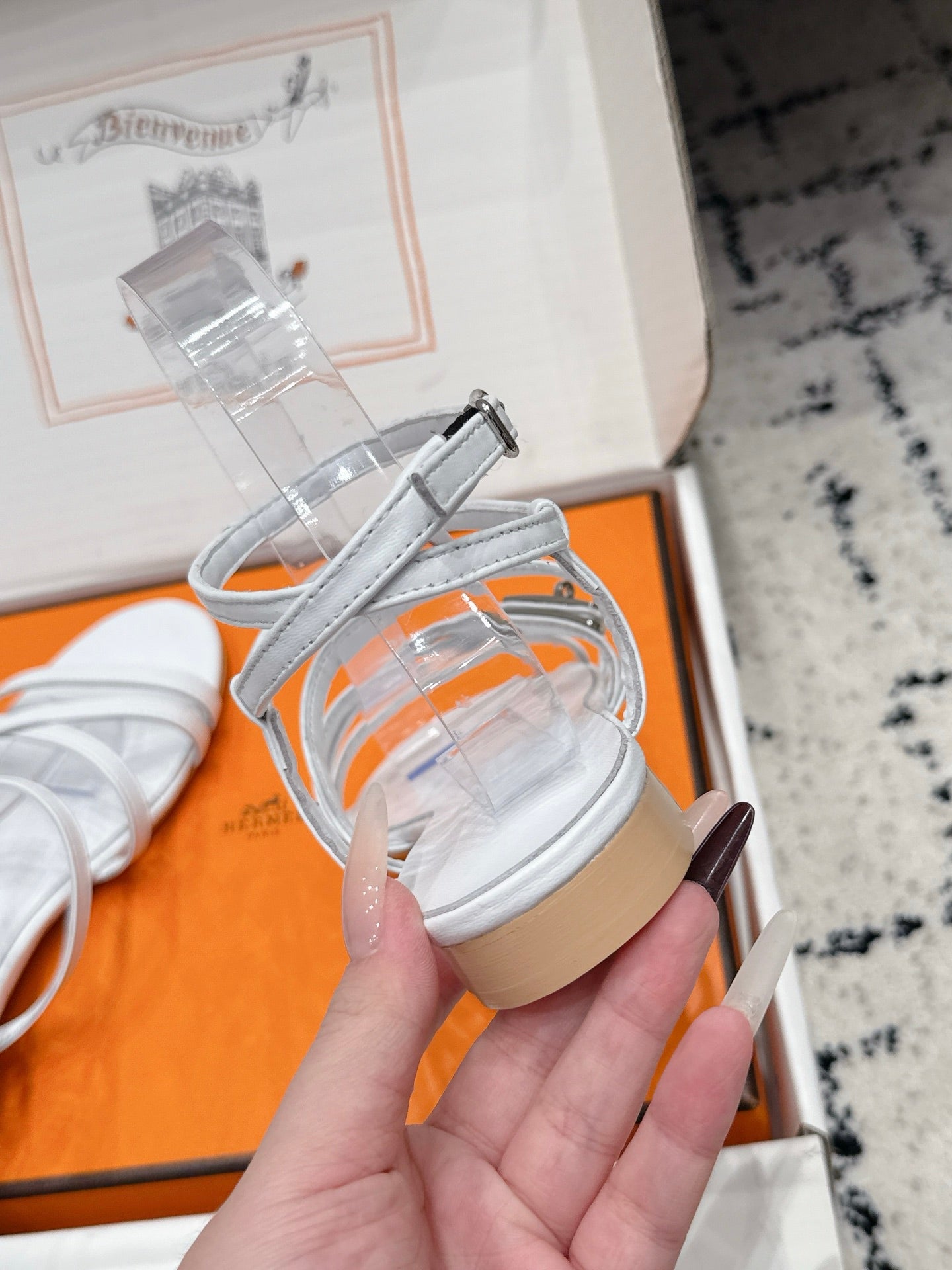 HM 26s Strappy Sandals In White Calfskin Silver Hardware