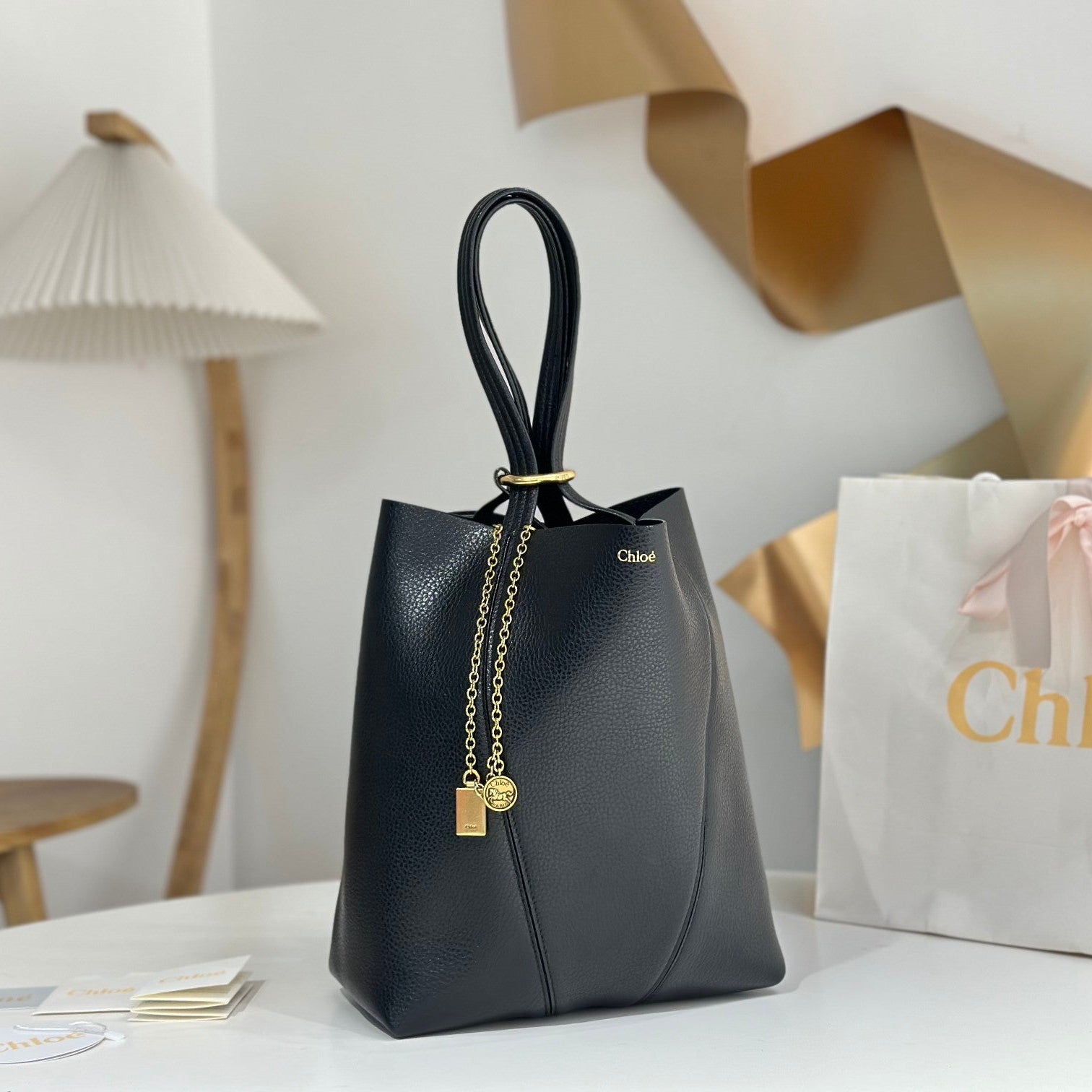 Chloe Spin Medium Bag 27cm Black Calfskin