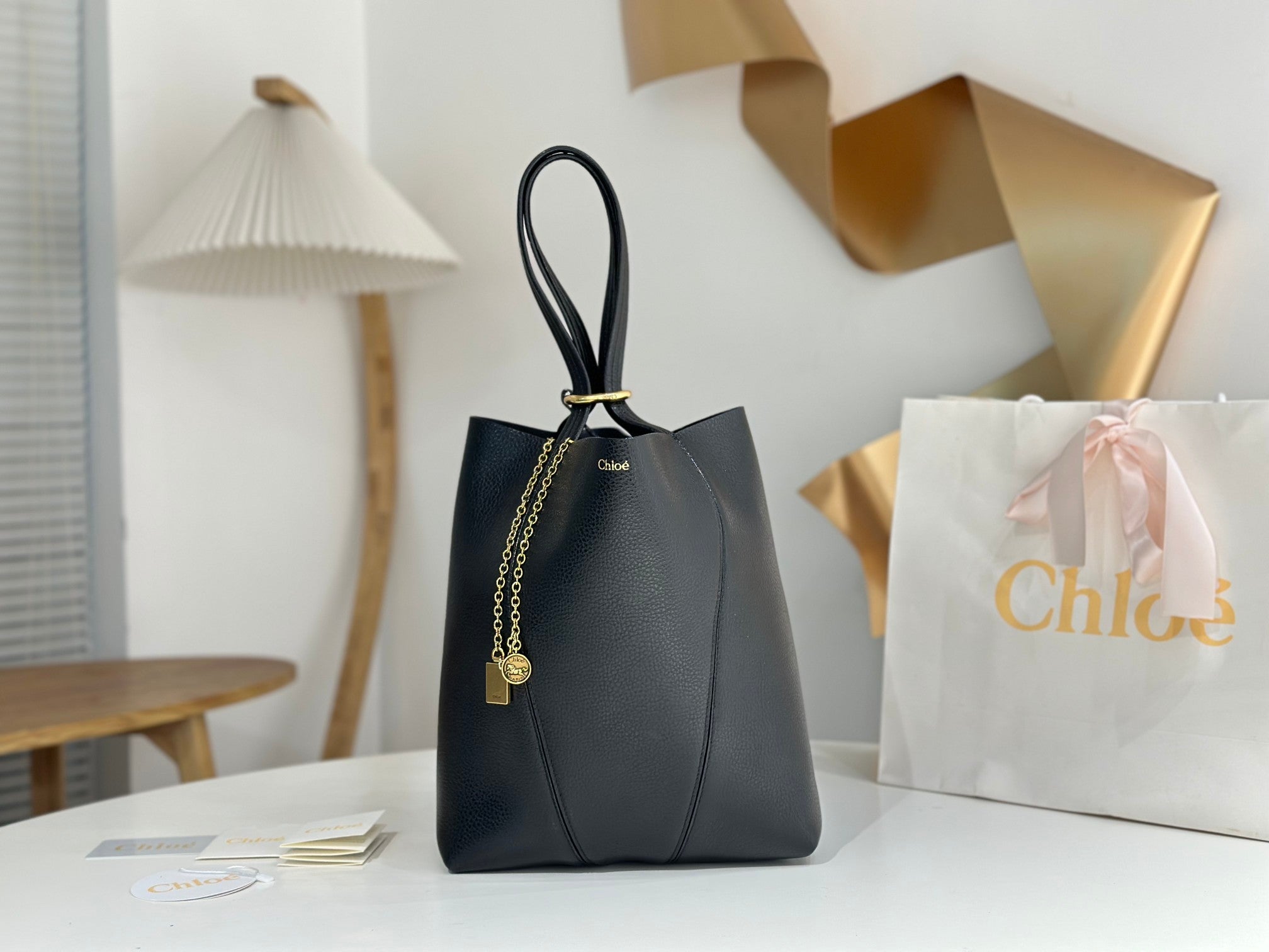 Chloe Spin Medium Bag 27cm Black Calfskin