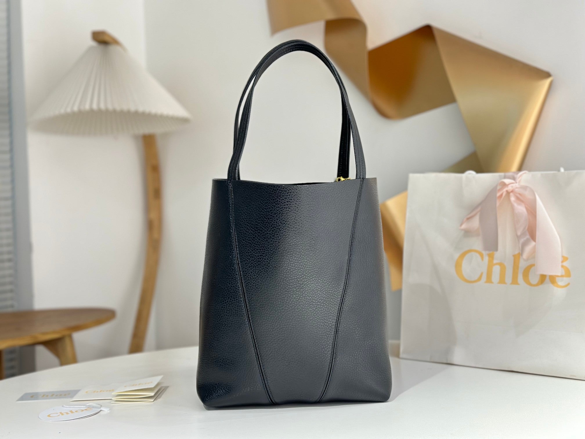 Chloe Spin Medium Bag 27cm Black Calfskin