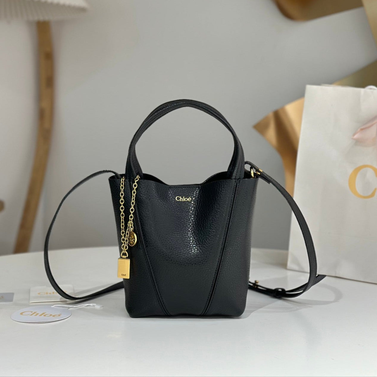 Chloe Spin Small Bag 18cm Black Calfskin