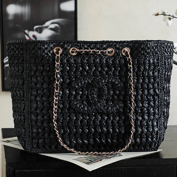 Chanel 2026 Coco Beach Shopping Bag 35cm Black Raffia