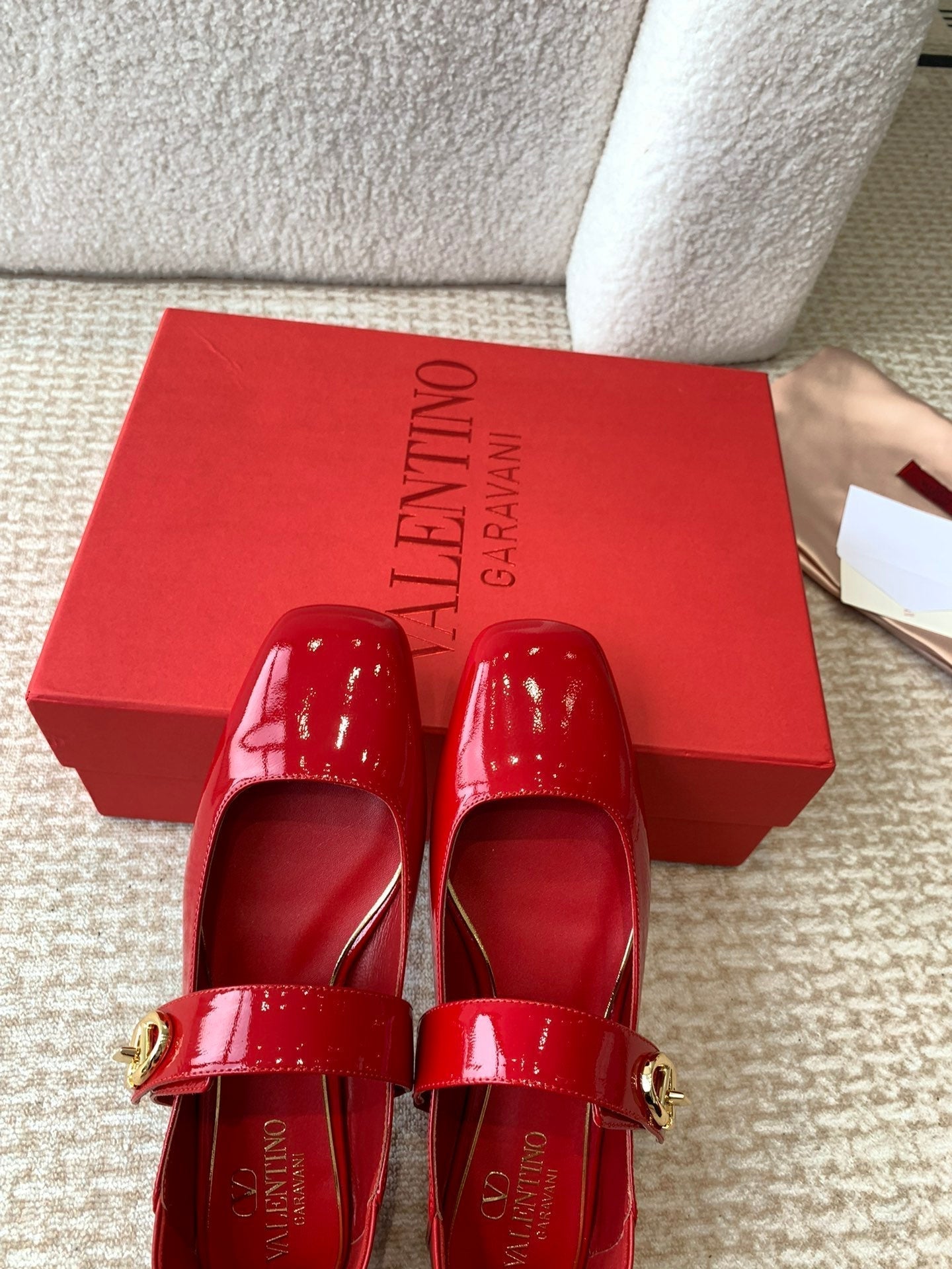 Valentino Locker Mary-Jane Ballerina In Crimson Red Calfskin