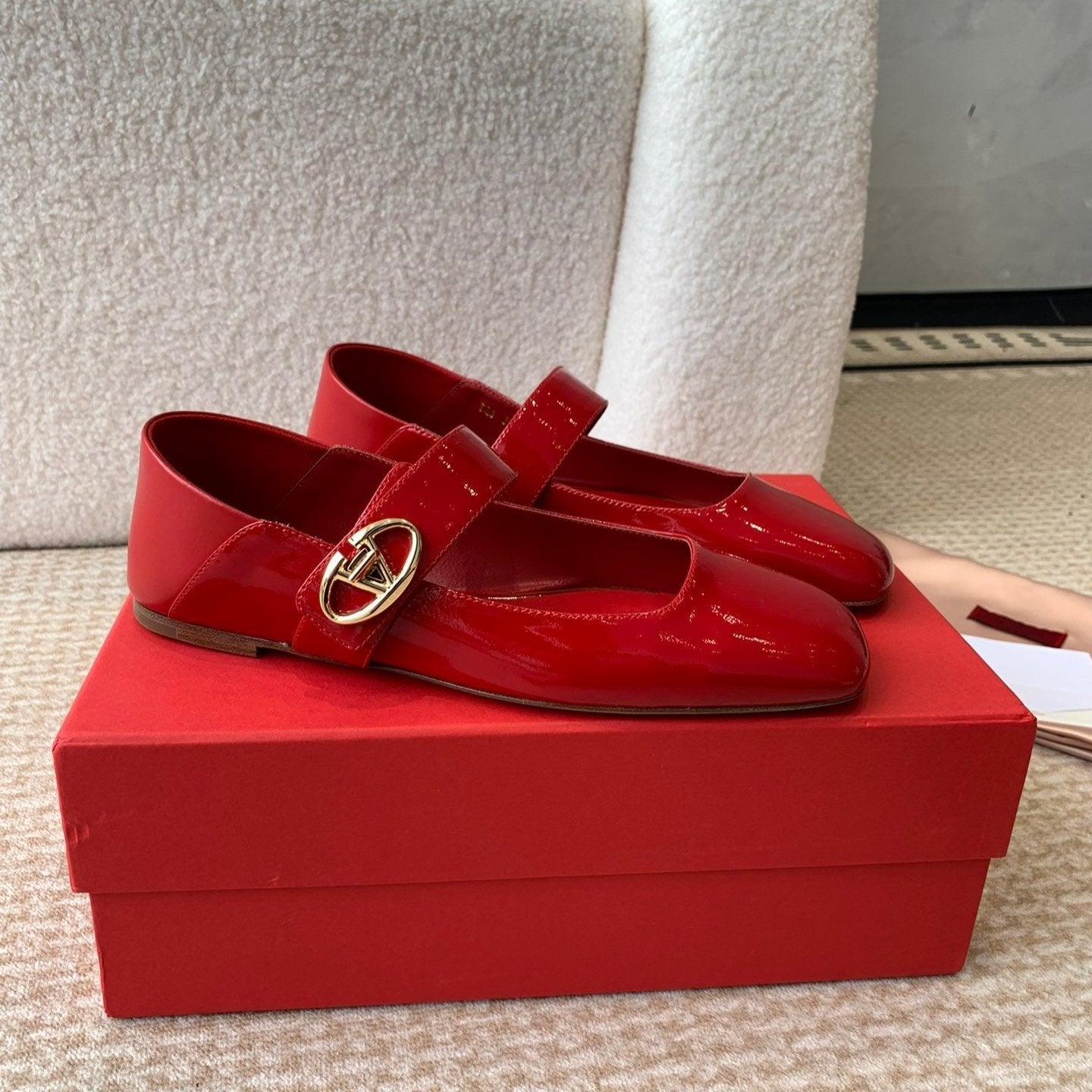 Valentino Locker Mary-Jane Ballerina In Crimson Red Calfskin