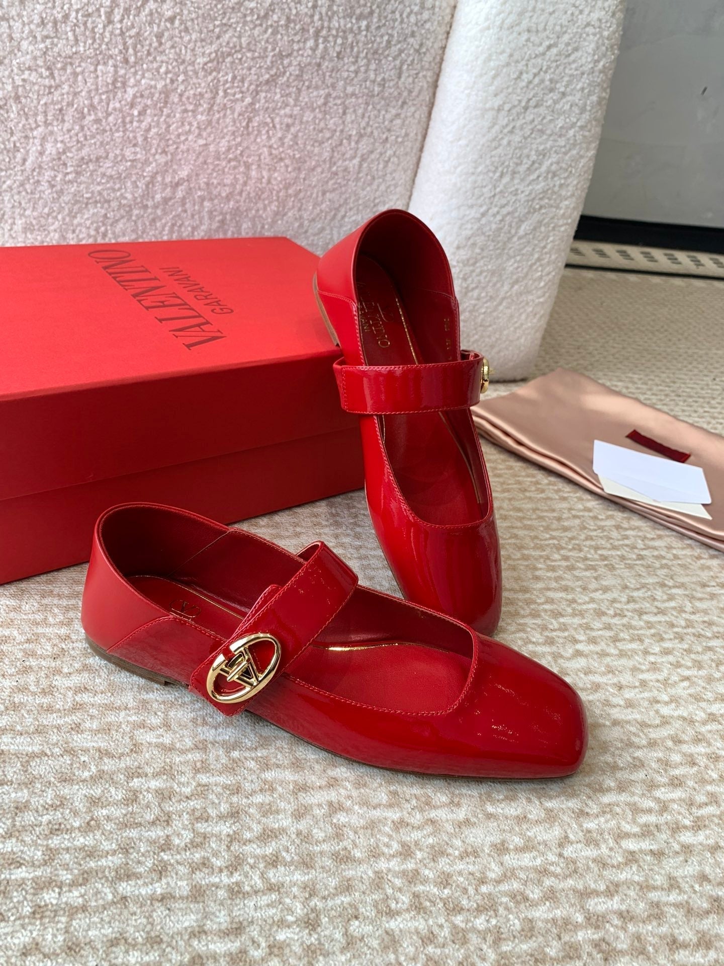 Valentino Locker Mary-Jane Ballerina In Crimson Red Calfskin