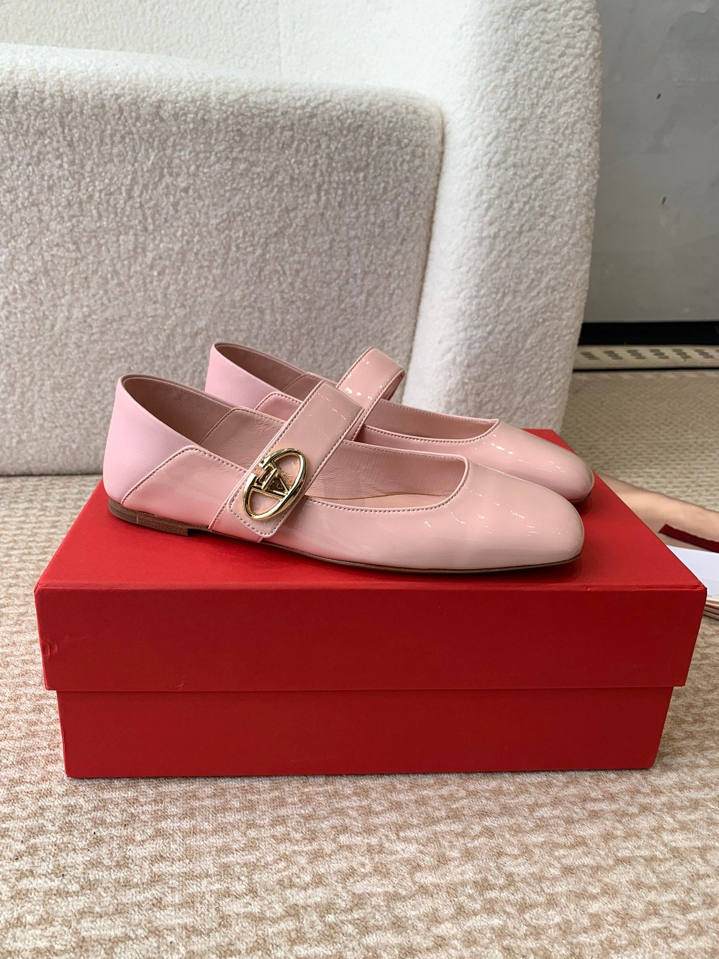 Valentino Locker Mary-Jane Ballerina In Pink Calfskin