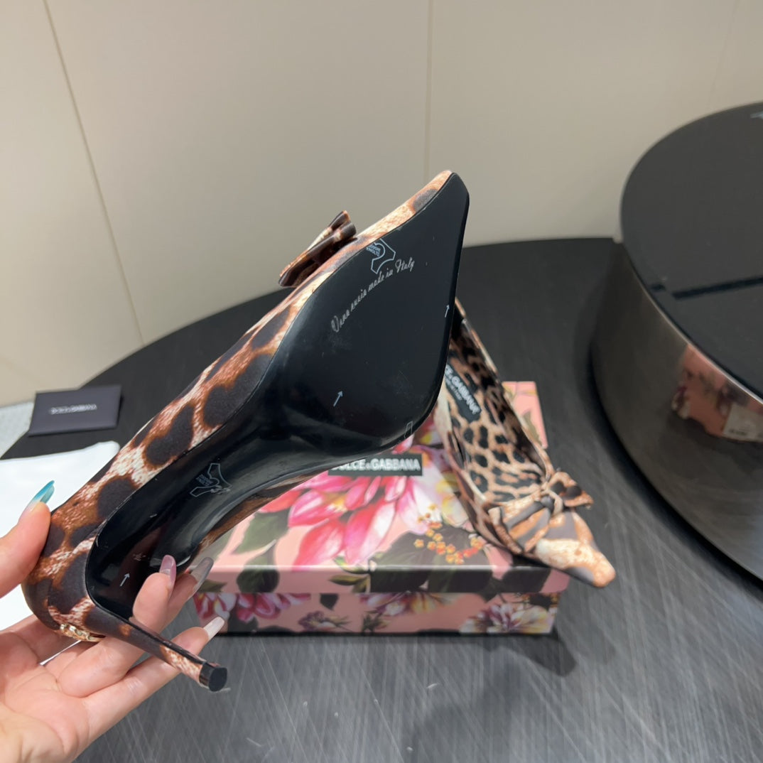 DC 25 Toe Bow High Heel Shoes 35mm Leopard-Print Silk And Sheepskin 381611