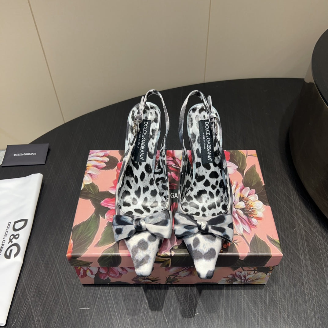 DC 25 Bow Slingback Pumps 100mm Leopard-Print Satin And Sheepskin 381615