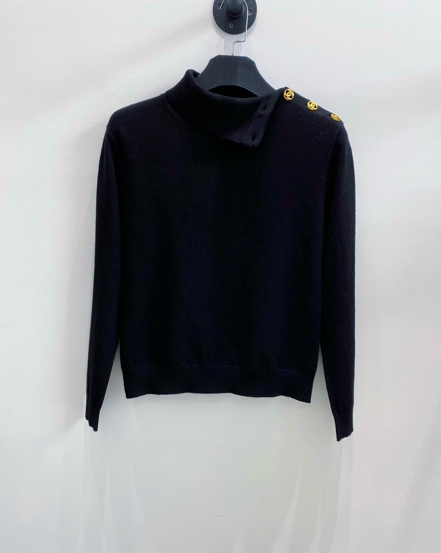 CC 26s Turtleneck Sweater With Shoulder Buttons Black Wool 423124