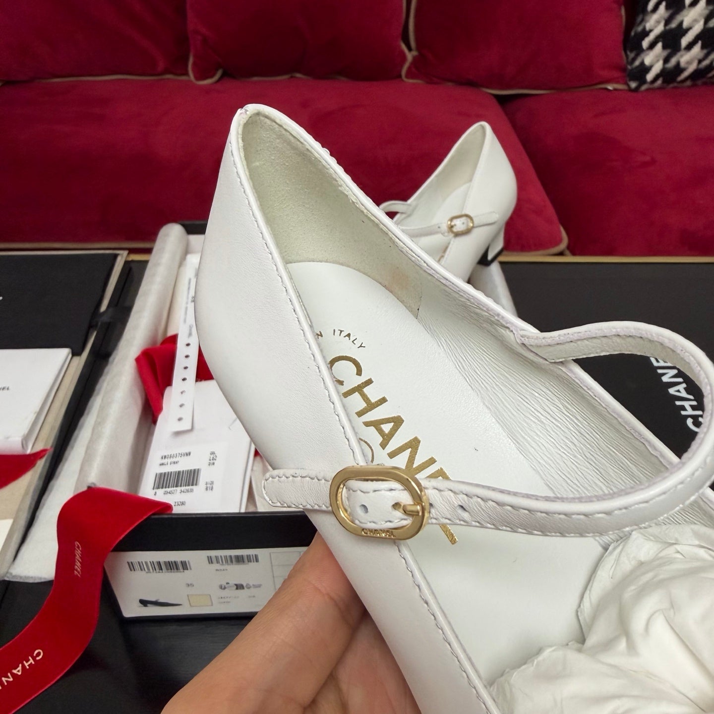 CC 26s Mary Janes Black White Canvas Calfskin 742766