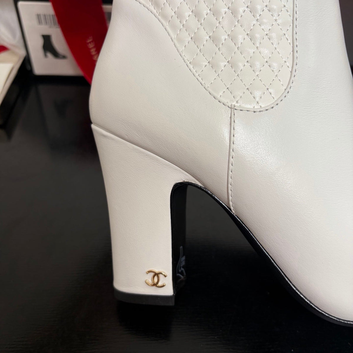 Chanel 26K Shoes Ankle Boots White Quilted Patent Black Toe Cap 189012