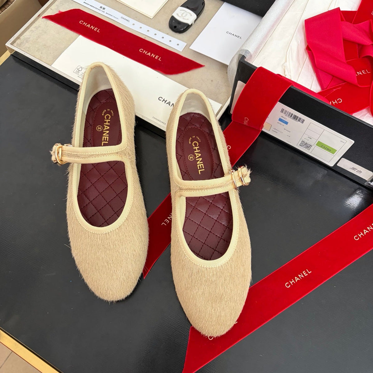 Chanel 26S Shoes Mary Jane Beige Pony Hair 189088